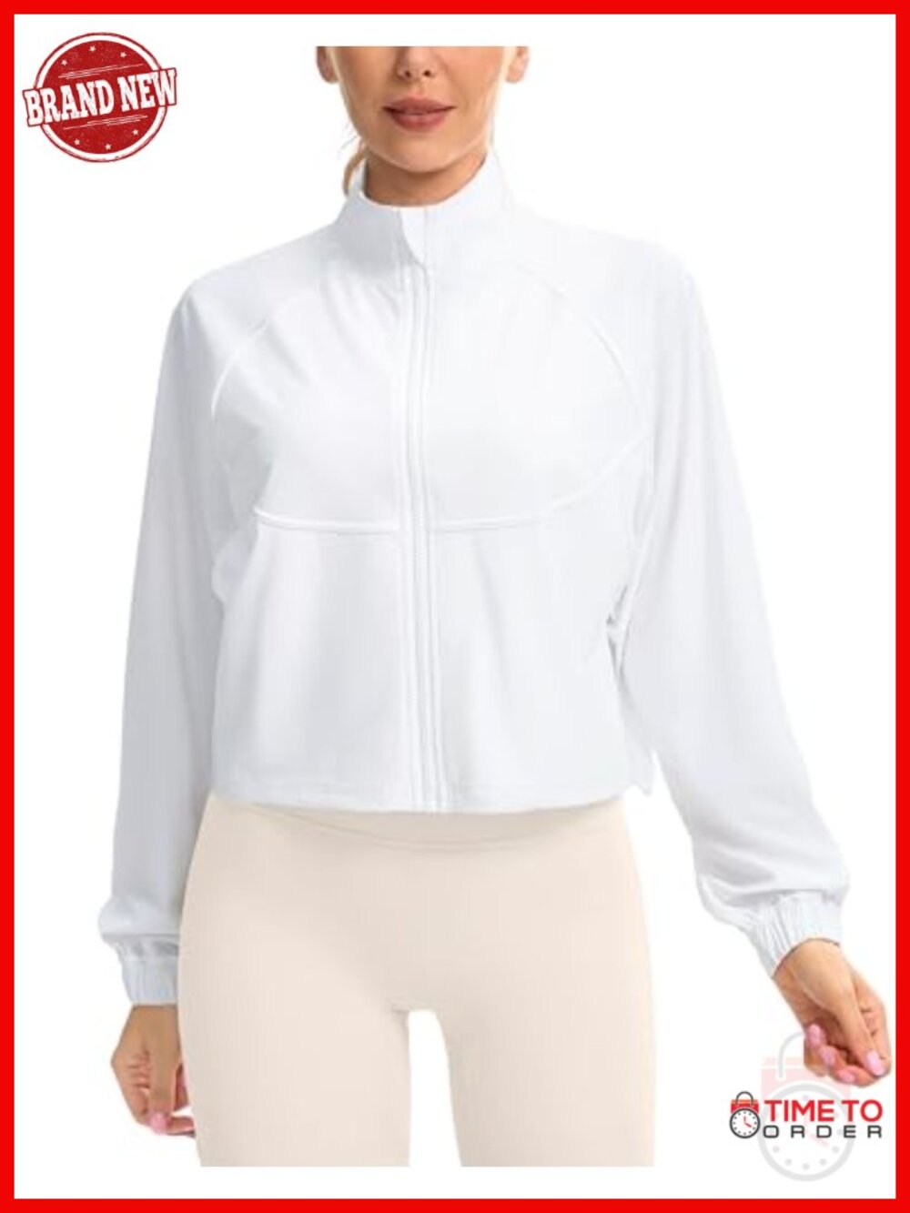 Lightweight UPF 50+ Cropped Hiking Jacket Full Zip Long Sleeve Athletic Workout